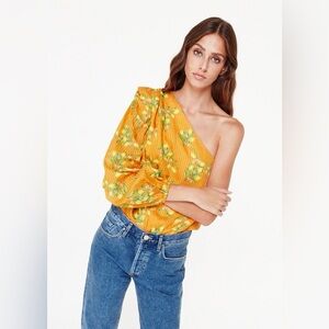 CAMI NYC LENORE Bodysuit Orange Yellow Lemon One-Shoulder  Small